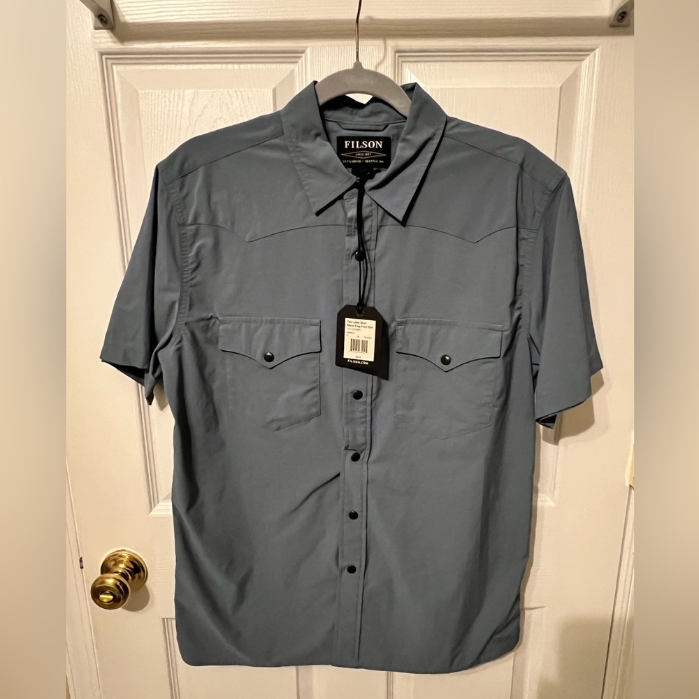 Filson NWT Western Snap Shirt SS, Stone Blue, Small